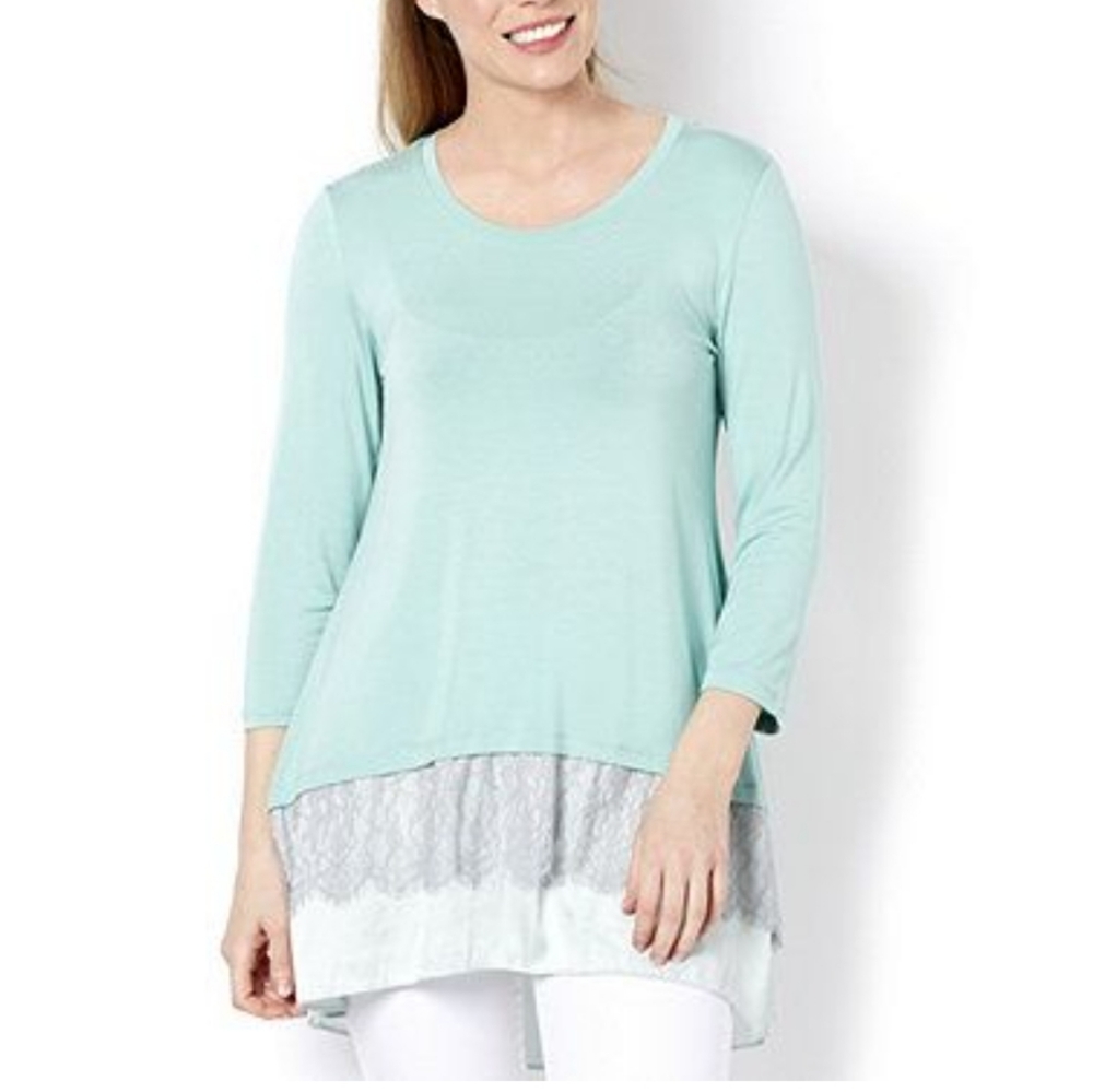 LOGO by Lori Goldstein Turquoise Lace Ruffle HemTunic NWOT Size 2XP‎